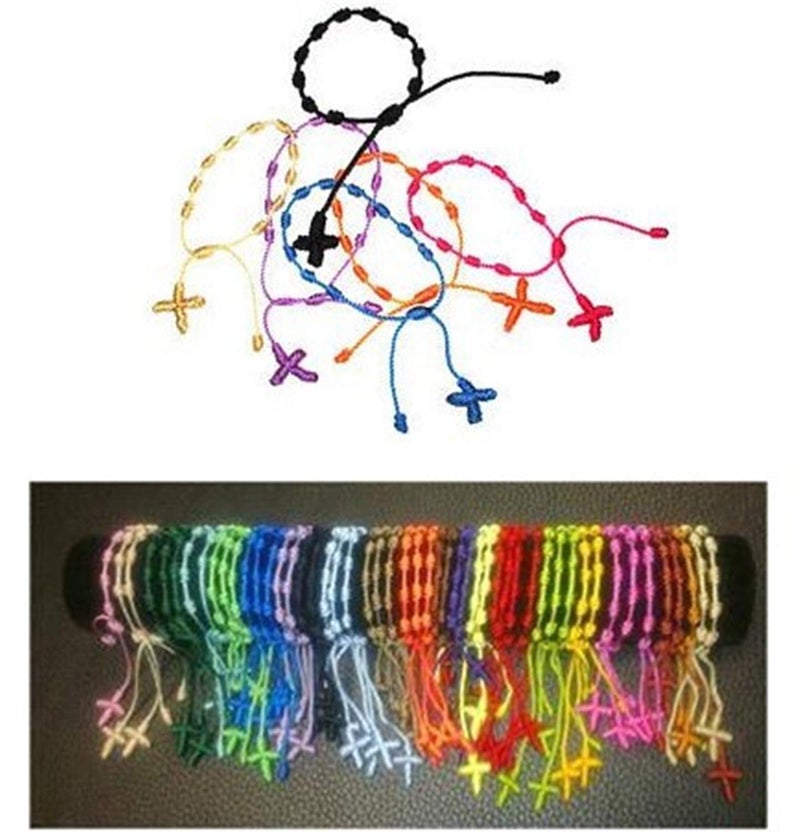 YouU UoYu Set of 10 Handmade Rosary Cross Bracelets Pulseras Decenarios Braided String Rope Christian Jewelry - Image 5